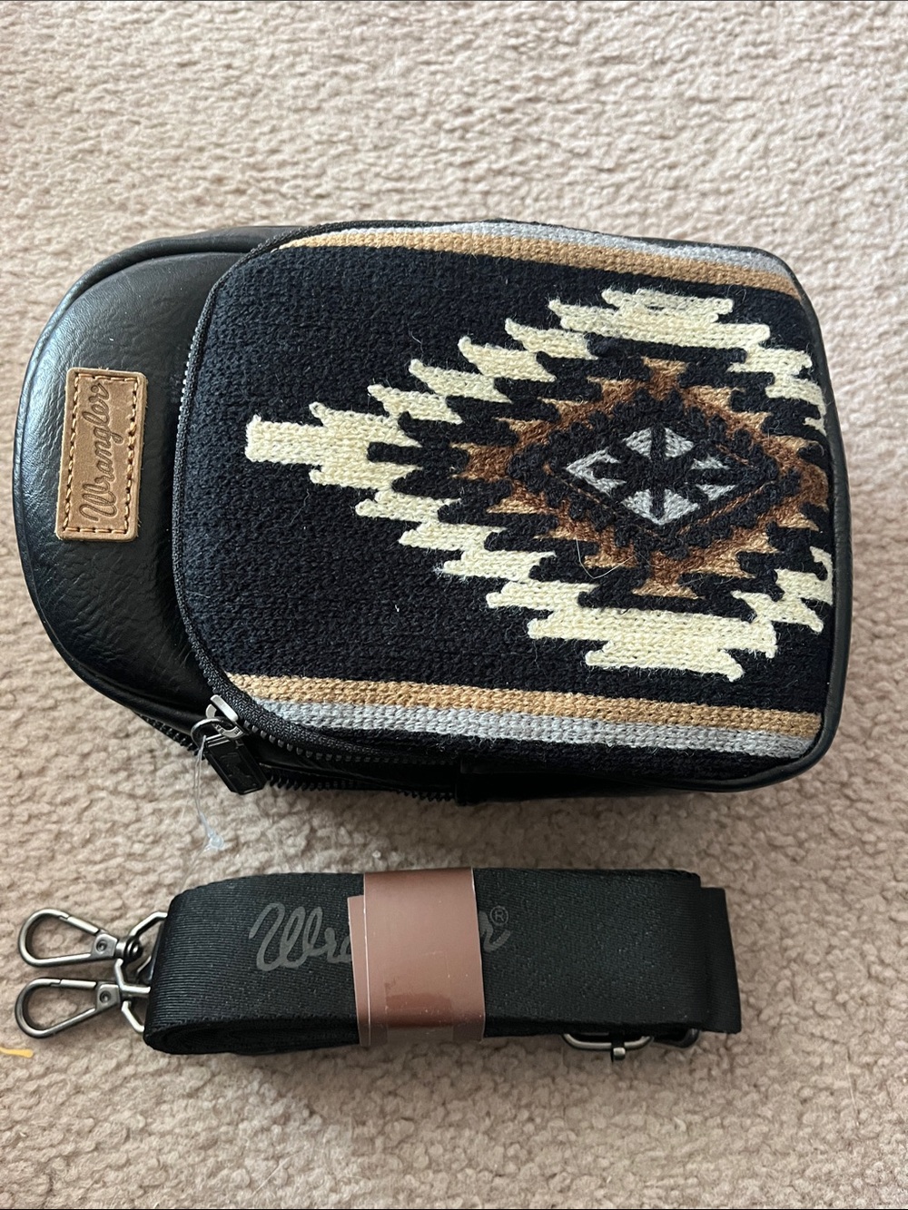 Wrangler Black Aztec Mini Crossbody with Cream and Brown Accents - Picture 3 of 3